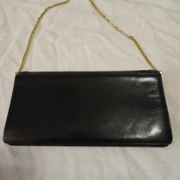 Pierre Cardin Vintage Black Patent Leather Clutch Shoulder Bag Goldtone Chain - Picture 8 of 10